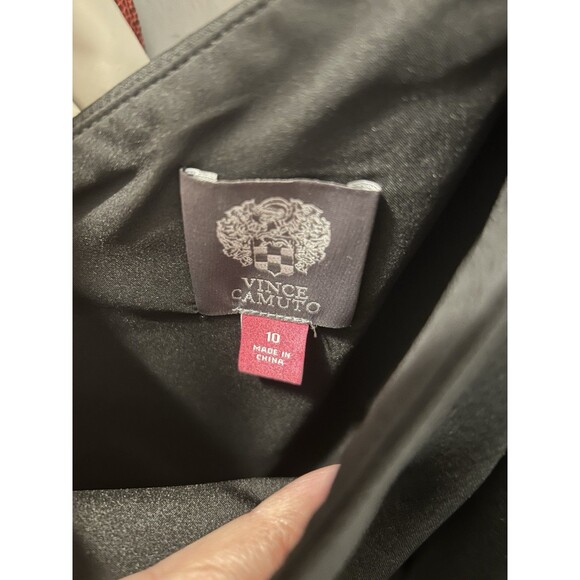 VINCE CAMUTO Women's Black Ruffled One-shoulder Satin Sheath Dress Size 10 Lined - Picture 5 of 9